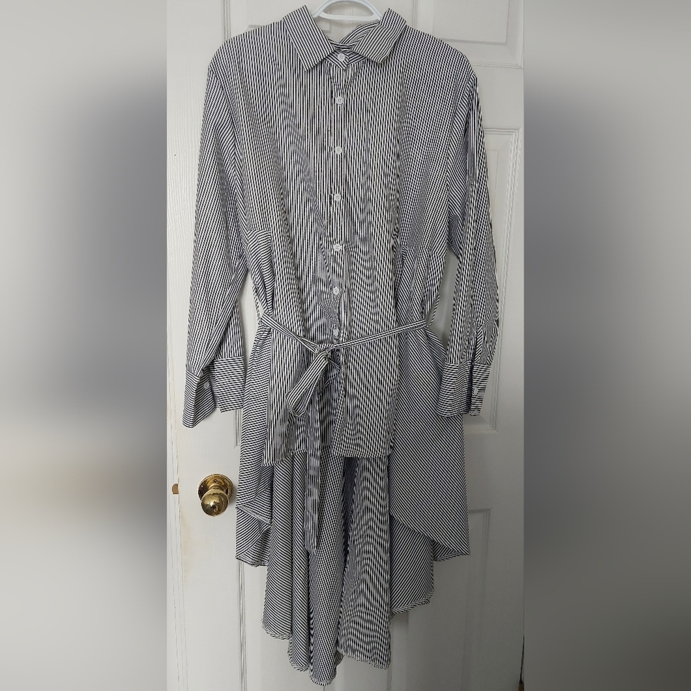 Striped Long Sleeve Hi-Lo Shirt XXL
